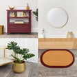 Scalloped Hallway Clearance Bundle - Wine Red Sideboard, Gold Wall Mirror, Round Gold Planter & Oval Coir Door Mat