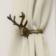 Set of 2 Antique Gold Metal Reindeer Curtain Tie Backs