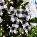 Set of 2 Black &amp; White Checked Bow Decorations - 17cm