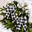 Set of 2 Black & White Checked Bow Decorations - 17cm