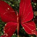 Deep Red Glitter Velvet Butterfly Tree Decoration - 22cm