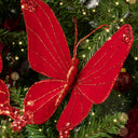 Deep Red Glitter Velvet Butterfly Tree Decoration - 22cm