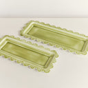 Set of 2 Green Enamel Embossed Scalloped Tray