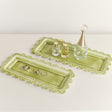 Set of 2 Green Enamel Embossed Scalloped Trays