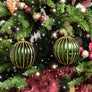 Set of 2 Green Glitter Striped Reeded Hanging Baubles - 8cm