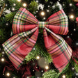 Set of 2 Green &amp; Red Tartan Decorative Bow - 24cm