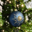 Set of 2 Navy Blue &amp; Gold Glittered Starburst Baubles - 8cm