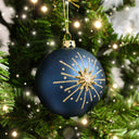 Set of 2 Navy Blue &amp; Gold Glittered Starburst Baubles - 8cm