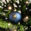 Set of 2 Navy Blue &amp; Gold Glittered Starburst Baubles - 8cm
