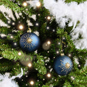 Set of 2 Navy Blue & Gold Glittered Starburst Baubles - 8cm