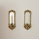 Set of 2 Ornate Antique Gold Mirrored Candle Sconces