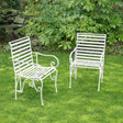 Set of 2 Ornate Metal Distressed White Garden Chairs - 55cm x 92cm