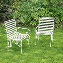 Set of 2 Ornate Metal Distressed White Garden Chairs - 55cm x 92cm