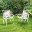 Ornate Metal White Round Garden Table &amp; Set of 2 Ornate Garden Chairs - 55cm x 92cm