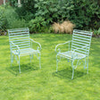 Set of 2 Ornate Metal Sage Green Garden Chairs - 55cm x 92cm