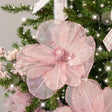 Set of 2 Pink Glitter Magnolia Christmas Pick Decorations