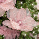 Set of 2 Pink Glitter Magnolia Christmas Pick Decorations