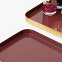Set Of 2 Rectangular Metal Oxblood Red and Gold Decorative Trays
