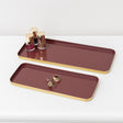Set Of 2 Rectangular Metal Oxblood Red and Gold Decorative Trays