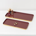 Set Of 2 Rectangular Metal Oxblood Red and Gold Decorative Trays