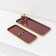 Set Of 2 Rectangular Metal Oxblood Red and Gold Decorative Trays