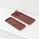 Set Of 2 Rectangular Metal Oxblood Red and Gold Decorative Trays