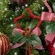 Set of 2 Red &amp; White Star Shaped Hanging Christmas Decorations