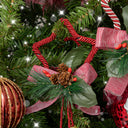 Set of 2 Red &amp; White Star Shaped Hanging Christmas Decorations