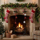 Set of 2 Red &amp; White Star Shaped Hanging Christmas Decorations
