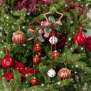 Set of 2 Red & White Star Shaped Hanging Christmas Decorations