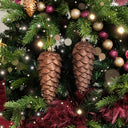 Set of 2 Tan Glittered Pinecone Bauble Decoration - 12cm