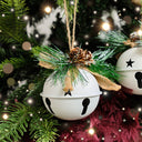 Set of 2 White Bell Hanging Decoration with Foliage 8cm