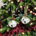 Set of 2 White Bell Hanging Decoration with Foliage 8cm