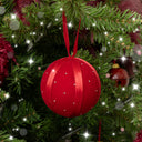 Set of 3 Dark Red Diamante &amp; Ribbon Christmas Tree Baubles