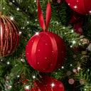 Set of 3 Dark Red Diamante &amp; Ribbon Christmas Tree Baubles