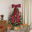 Set of 3 Dark Red Diamante &amp; Ribbon Christmas Tree Baubles