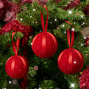 Set of 3 Dark Red Diamante & Ribbon Christmas Tree Baubles
