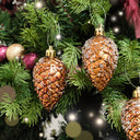 Set of 3 Gold &amp; Bronze Sequin Pinecone Bauble Decorations - 6.5cm