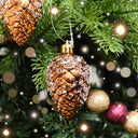 Set of 3 Gold &amp; Bronze Sequin Pinecone Bauble Decorations - 6.5cm