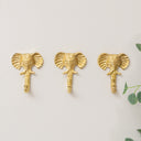 Set Of 3 Gold Elephants Head Wall Hooks