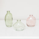 Set Of 3 Green &amp; Pink Glass Vases