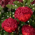 Set of 3 Large Round Red Seaquin &amp; Feathered Top Baubles