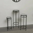 Set Of 3 Metal Black & White Mosaic Style Side Tables