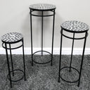 Set Of 3 Metal Black & White Mosaic Style Side Tables