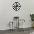 Set Of 3 Metal Black &amp; White Mosaic Style Side Tables