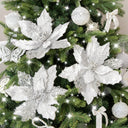 Set of 3 Silver Oil Effect Poinsettia Pick Christmas Decorations - 29cm