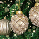 Set of 3 Neutral Sequin Frosted Pine Cone Bauble Decorations - 8cm