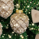 Set of 3 Neutral Sequin Frosted Pine Cone Bauble Decorations - 8cm