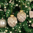 Set of 3 Neutral Sequin Frosted Pine Cone Bauble Decorations - 8cm