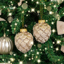 Set of 3 Neutral Sequin Frosted Pine Cone Bauble Decorations - 8cm